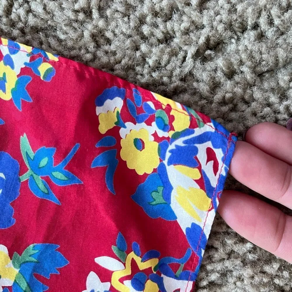 VTG Floral Silk Scarf Red Blue Yellow Long Skinny 11” x 54”